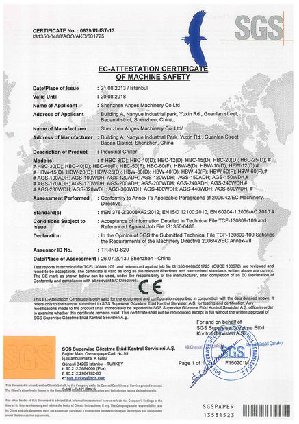 China Shenzhen Anges Machinery Co., Ltd certificaten